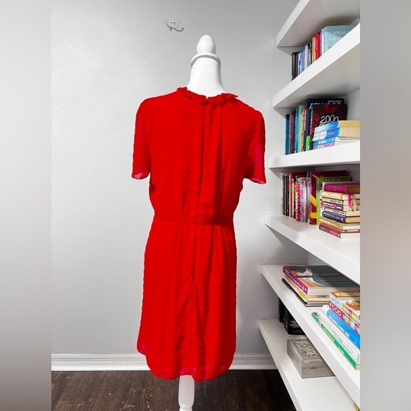 Monique Lhuillier Red Chiffon Ruffle Floral Flutter Sleeve Dress size 10 - Picture 8 of 15